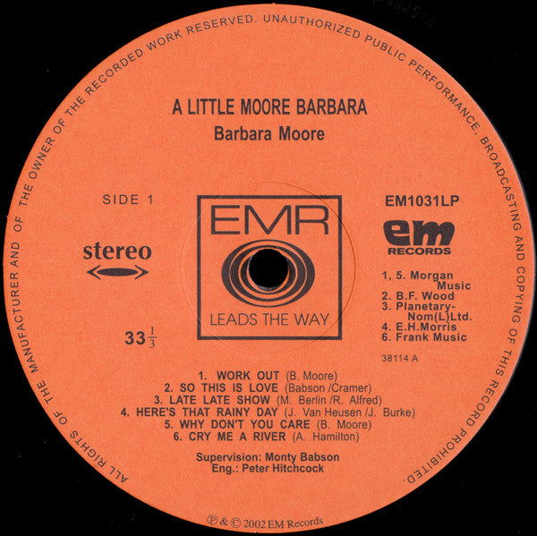 Barbara Moore - A Little Moore Barbara (Vinyl, LP, Album, Reissue) Very Good (VG) / Very Good (VG)