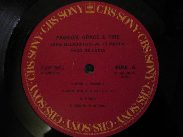 John McLaughlin - Passion, Grace & Fire (Vinyl, LP, Album) Near Mint (NM or M-) / Very Good Plus (VG+)