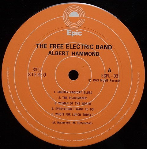 Albert Hammond - The Free Electric Band (Vinyl, LP, Album) Very Good (VG) / Very Good (VG)