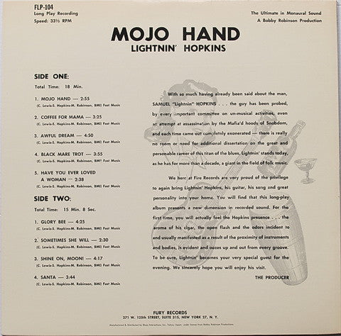 Lightnin' Hopkins - Mojo Hand (Vinyl, LP, Album, Reissue, Mono) Near Mint (NM or M-) / Very Good Plus (VG+)