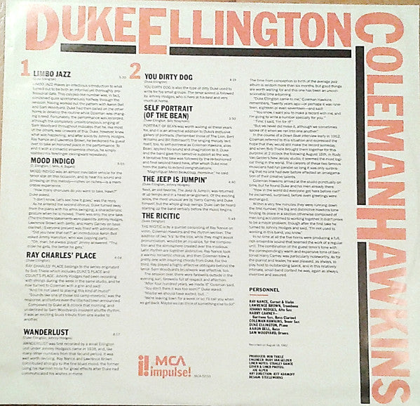 Duke Ellington - Duke Ellington Meets Coleman Hawkins (Vinyl, LP, Album, Reissue, Remastered) Good Plus (G+) / Very Good Plus (VG+)