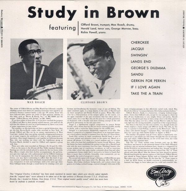 Clifford Brown And Max Roach - Study In Brown (Vinyl, LP, Album, Reissue, Remastered, Mono) Very Good Plus (VG+) / Very Good Plus (VG+)