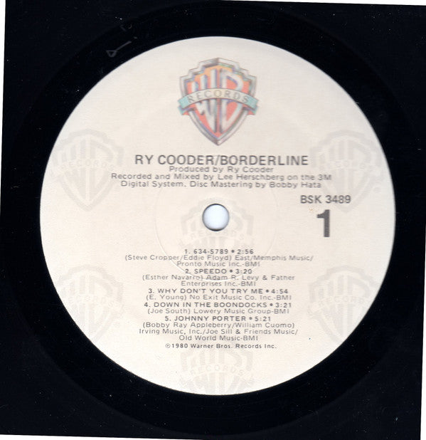Ry Cooder - Borderline (Vinyl, LP, Album, Stereo) Very Good Plus (VG+) / Very Good Plus (VG+)