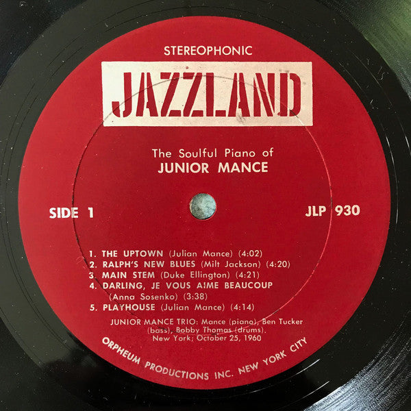Junior Mance - The Soulful Piano Of Junior Mance (Vinyl, LP, Album, Reissue, Stereo) Very Good (VG) / Very Good (VG)