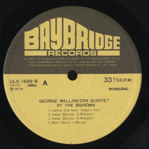 George Wallington Quintet - George Wallington Quintet At The Bohemia (Vinyl, LP, Album, Reissue, Mono) Very Good Plus (VG+) / Very Good (VG)