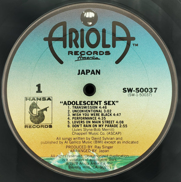 Japan - Adolescent Sex (Vinyl, LP, Album) Very Good (VG) / Very Good (VG)