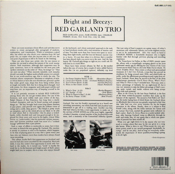 The Red Garland Trio - Bright And Breezy (Vinyl, LP, Album, Reissue) Very Good Plus (VG+) / Very Good (VG)