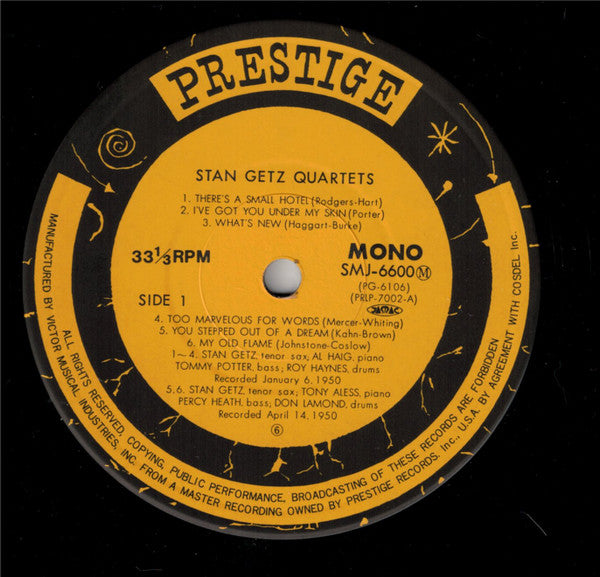 Stan Getz - Stan Getz Quartets (Vinyl, LP, Compilation, Reissue, Mono) Very Good Plus (VG+) / Very Good (VG)