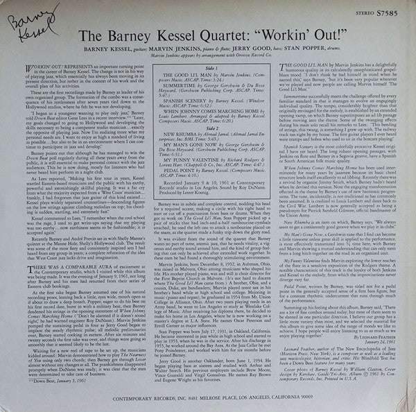 The Barney Kessel Quartet - Workin' Out (Vinyl, LP, Album, Reissue, Stereo) Very Good Plus (VG+) / Good Plus (G+)