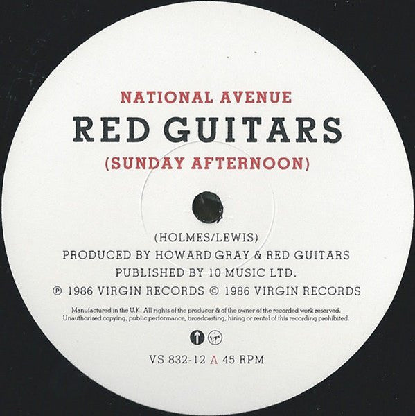 Red Guitars - National Avenue (Sunday Afternoon) (Vinyl, 12", 45 RPM) Very Good Plus (VG+) / Very Good (VG)