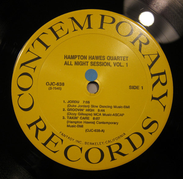 Hampton Hawes Quartet - All Night Session, Vol. 1 (Vinyl, LP, Album, Reissue, Remastered) Near Mint (NM or M-) / Very Good Plus (VG+)