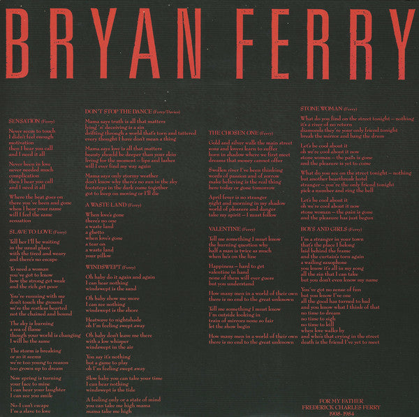 Bryan Ferry - Boys And Girls (Vinyl, LP, Album) Very Good (VG) / Very Good Plus (VG+)