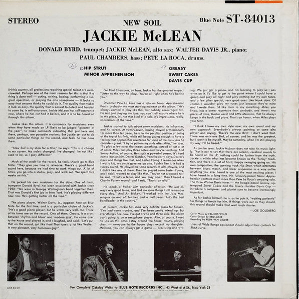Jackie McLean - New Soil (Vinyl, LP, Album, Stereo, Reissue) Near Mint (NM or M-) / Very Good Plus (VG+)