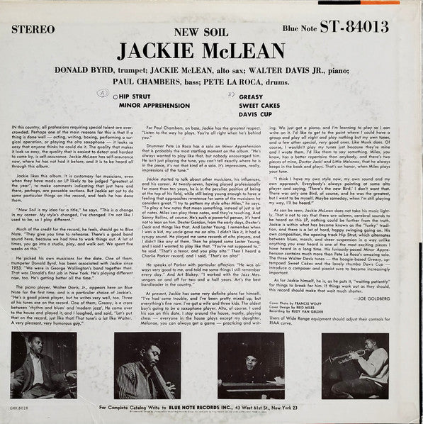 Jackie McLean - New Soil (Vinyl, LP, Album, Stereo, Reissue)