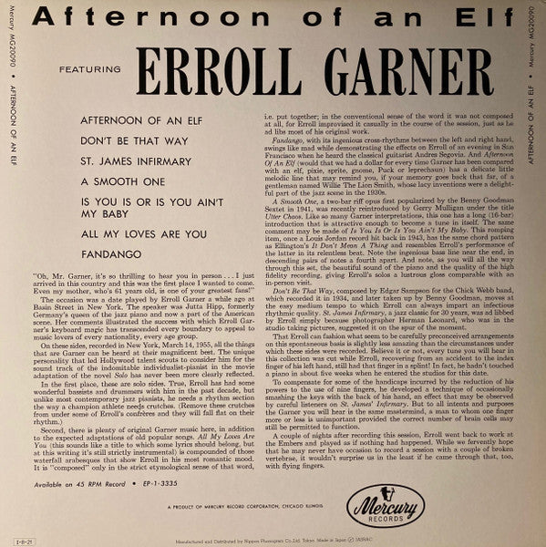 Erroll Garner - Afternoon Of An Elf (Vinyl, LP, Album, Reissue, Mono) Very Good (VG) / Very Good (VG)