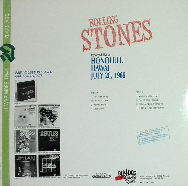 The Rolling Stones - The Live Rolling Stones - Honolulu, Hawai - July 28, 1966 (Vinyl, LP, Unofficial Release, Mono) Good Plus (G+) / Very Good Plus (VG+)