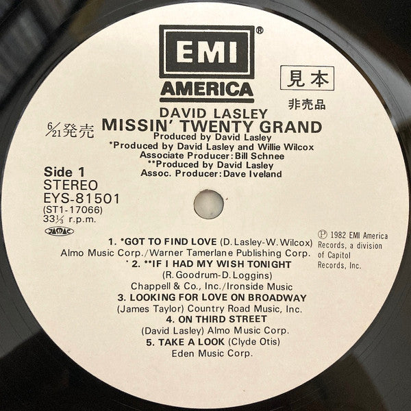 David Lasley - Missin' Twenty Grand (Vinyl, LP, Album, Promo) Very Good Plus (VG+) / Good Plus (G+)
