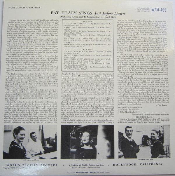 Pat Healy - Just Before Dawn (Vinyl, LP, Album, Mono) Very Good (VG) / Very Good Plus (VG+)