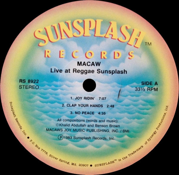 Macaw (2) - Live At Reggae Sunsplash (Vinyl, LP) Good Plus (G+) / Good Plus (G+)