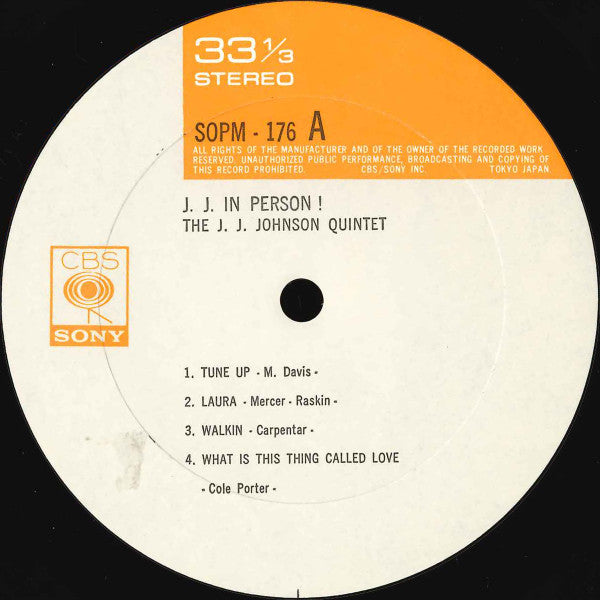 The J.J. Johnson Quintet - J. J. In Person! (Vinyl, LP, Album, Reissue, Stereo) Very Good Plus (VG+) / Very Good Plus (VG+)