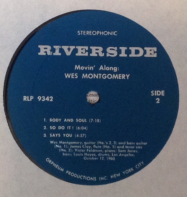 Wes Montgomery - Movin' Along (Vinyl, LP, Album, Reissue, Stereo) Good Plus (G+) / Good (G)