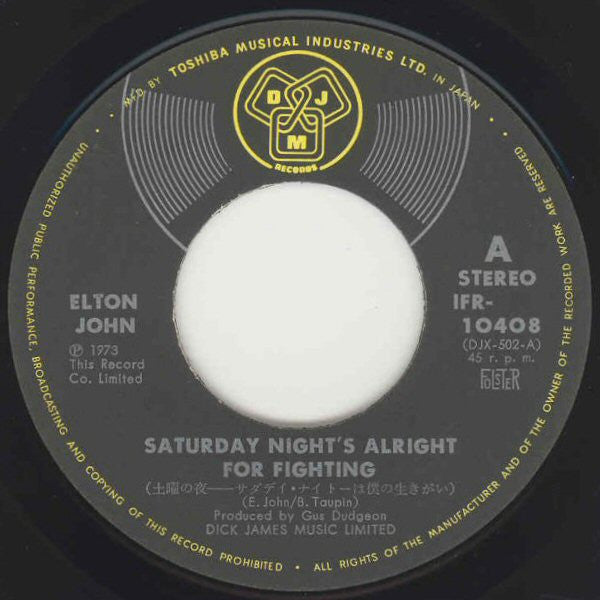 Elton John - Saturday Night's Alright For Fighting (Vinyl, 7", 45 RPM) Very Good Plus (VG+) / Very Good (VG)