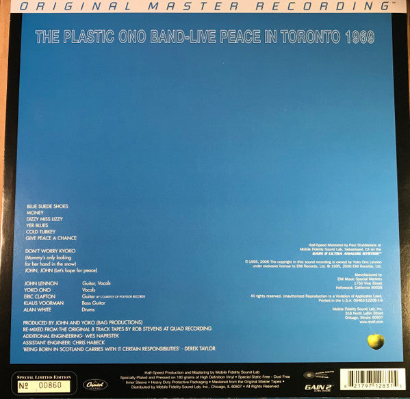 The Plastic Ono Band - Live Peace In Toronto 1969 (Vinyl, LP, Limited Edition, Remastered) Very Good Plus (VG+) / Very Good Plus (VG+)
