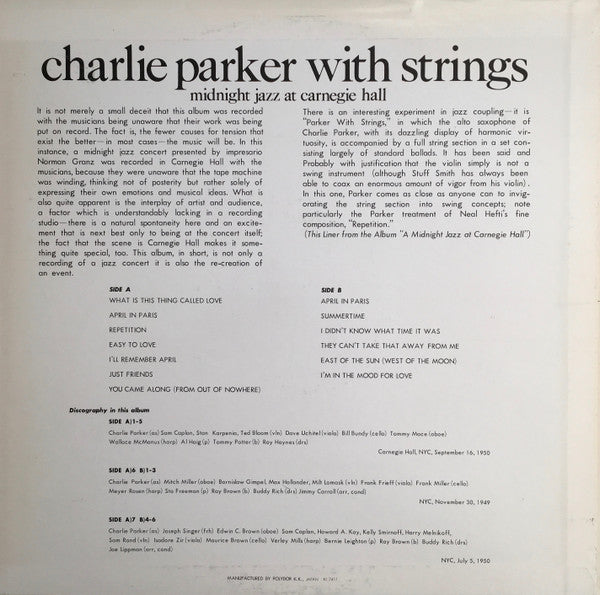 Charlie Parker With Strings - Midnight Jazz At Carnegie Hall (Vinyl...