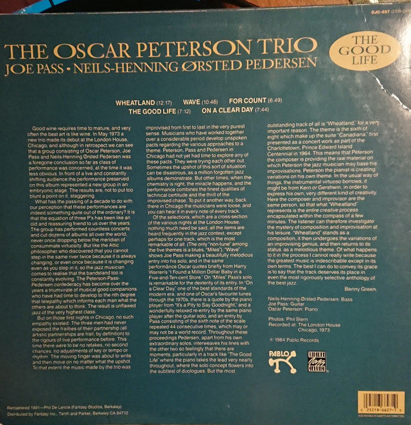 The Oscar Peterson Trio - The Good Life (Vinyl, LP, Album, Reissue, Remastered) Very Good (VG) / Very Good Plus (VG+)