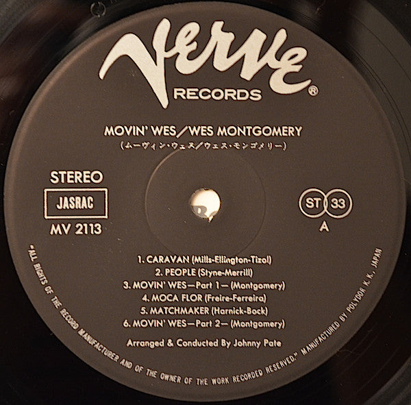 Wes Montgomery - Movin' Wes (Vinyl, LP, Album, Stereo) Very Good Plus (VG+) / Very Good (VG)