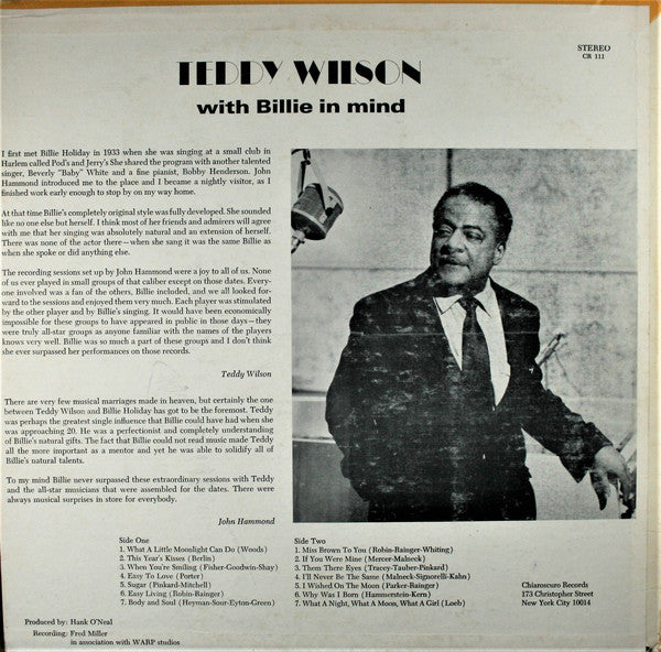 Teddy Wilson - With Billie In Mind (Vinyl, LP, Album) Good Plus (G+) / Very Good (VG)