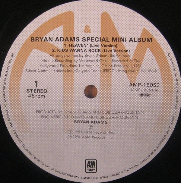 Bryan Adams - Bryan Adams Special Mini Album (Vinyl, 12", 45 RPM, M...