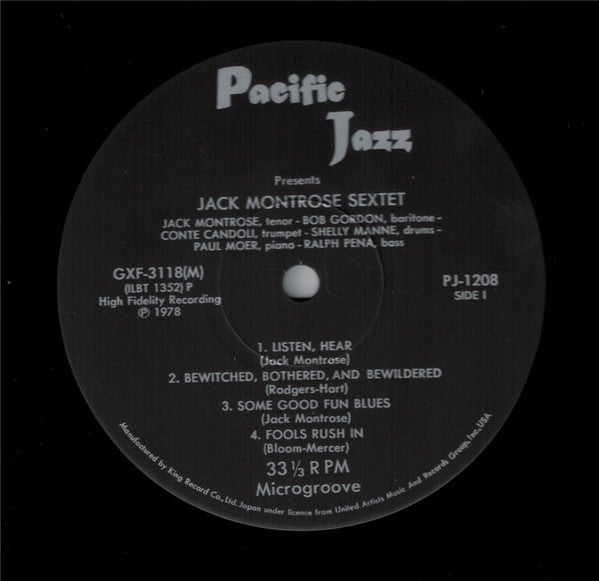 Jack Montrose Sextet - Jack Montrose Sextet (Vinyl, LP, Album, Limited Edition, Reissue, Mono) Near Mint (NM or M-) / Very Good Plus (VG+)