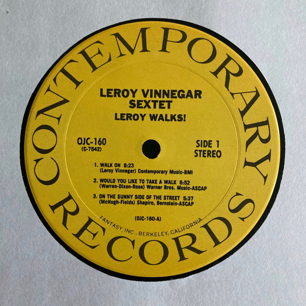 Leroy Vinnegar Sextet - Leroy Walks! (Vinyl, LP, Album, Reissue) Very Good (VG) / Very Good Plus (VG+)