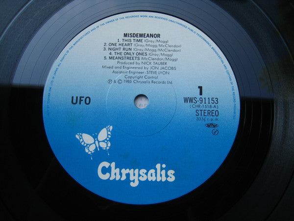 UFO (5) - Misdemeanor (Vinyl, LP, Album) Near Mint (NM or M-) / Very Good Plus (VG+)