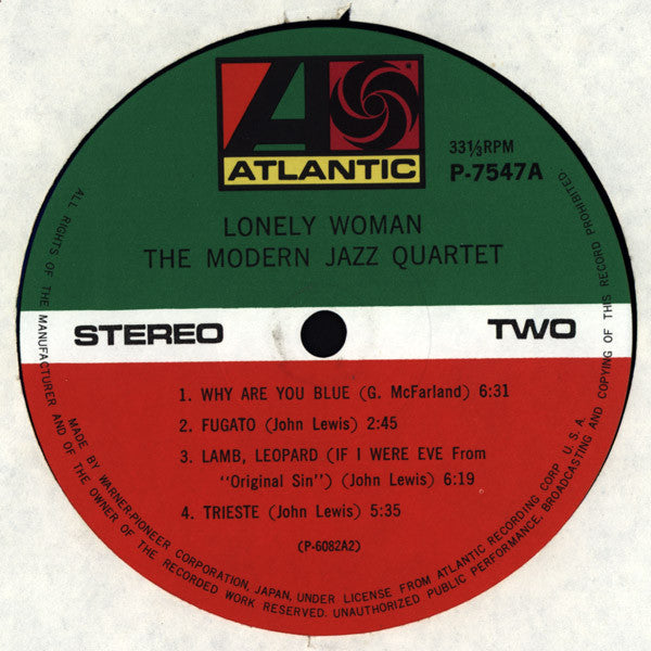 The Modern Jazz Quartet - Lonely Woman (Vinyl, LP, Album, Reissue, Stereo) Very Good Plus (VG+) / Very Good Plus (VG+)