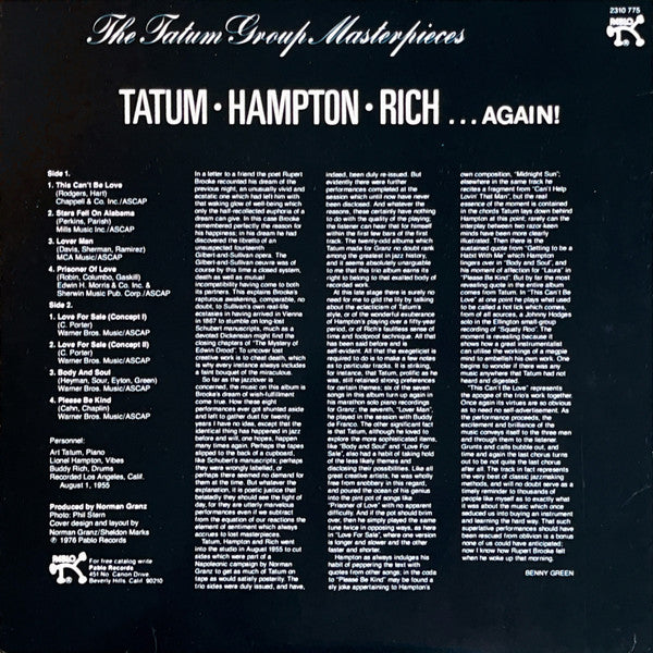 Art Tatum - . . . Again! - The Tatum Group Masterpieces (Vinyl, LP, Album, Reissue, Mono) Near Mint (NM or M-) / Very Good Plus (VG+)