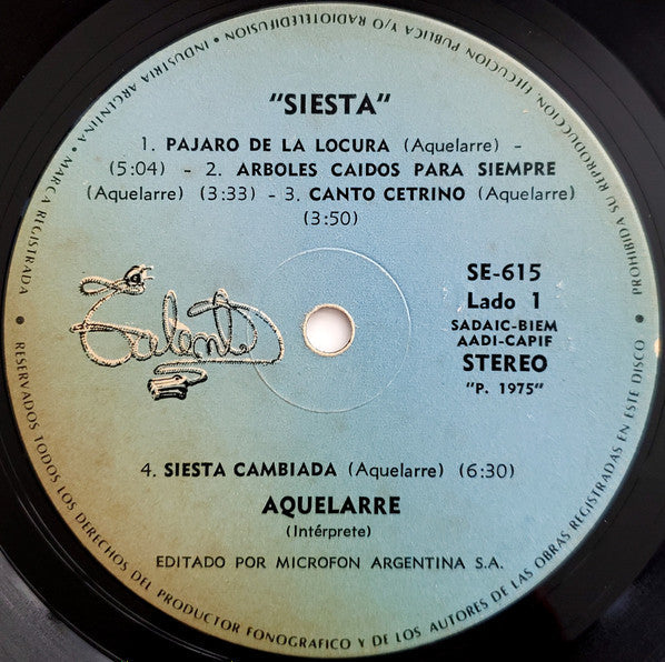 Aquelarre - Siesta (Vinyl, LP, Album) Very Good Plus (VG+) / Very Good (VG)