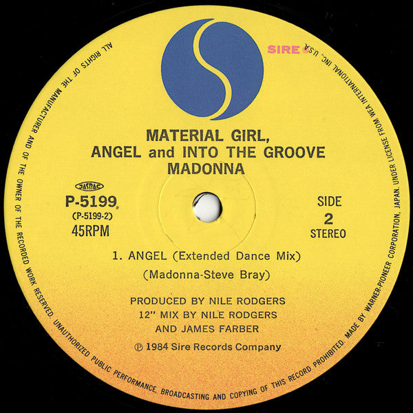 Madonna - Material Girl, Angel And Into The Groove (Vinyl, 12", 45 RPM, Maxi-Single, Stereo) Very Good Plus (VG+) / Very Good (VG)