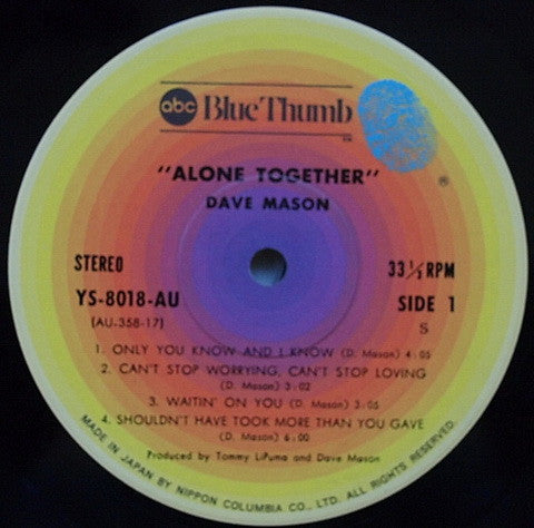 Dave Mason - Alone Together (Vinyl, LP, Album, Reissue) Very Good (VG) / Very Good (VG)