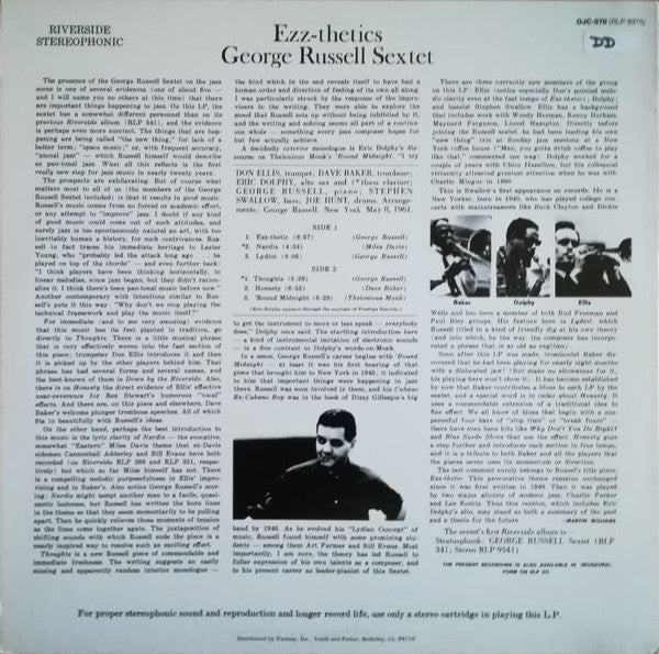 The George Russell Sextet - Ezz-thetics (Vinyl, LP, Album, Reissue) Near Mint (NM or M-) / Very Good (VG)