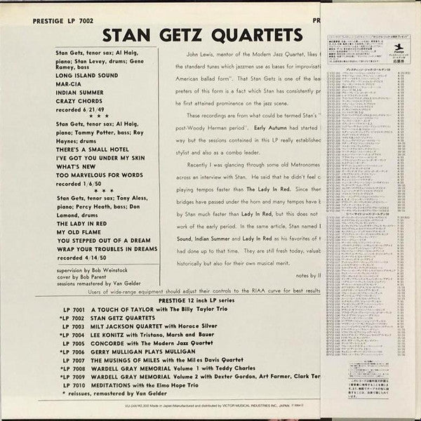 Stan Getz - Stan Getz Quartets (Vinyl, LP, Compilation, Mono, Reissue) Near Mint (NM or M-) / Very Good Plus (VG+)