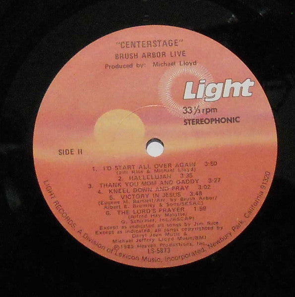 Brush Arbor - Brush Arbor Live!/Centerstage (Vinyl, LP, Album, Stereo) Very Good (VG) / Good Plus (G+)