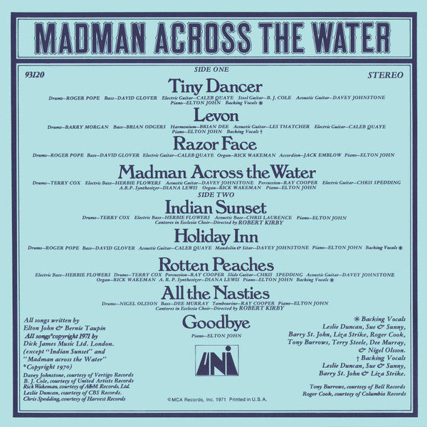 Elton John - Madman Across The Water (Vinyl, LP, Album, Numbered, Reissue, Stereo) Mint (M) / Mint (M)