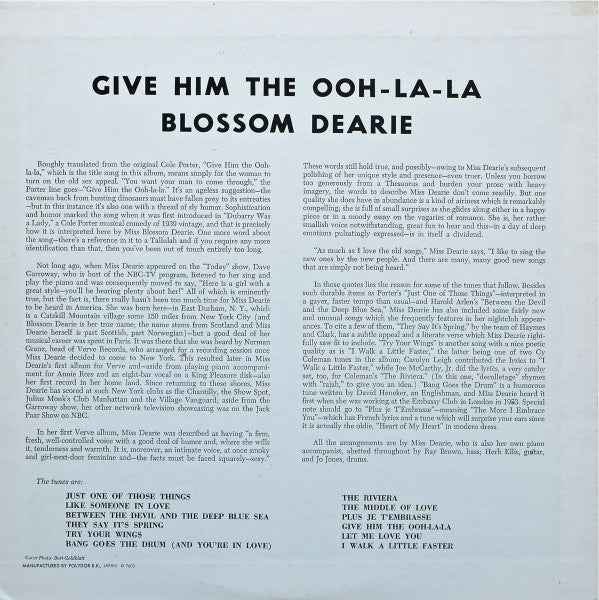 Blossom Dearie - Give Him The Ooh-La-La (Vinyl, LP, Album, Mono, Reissue) Very Good Plus (VG+) / Very Good (VG)