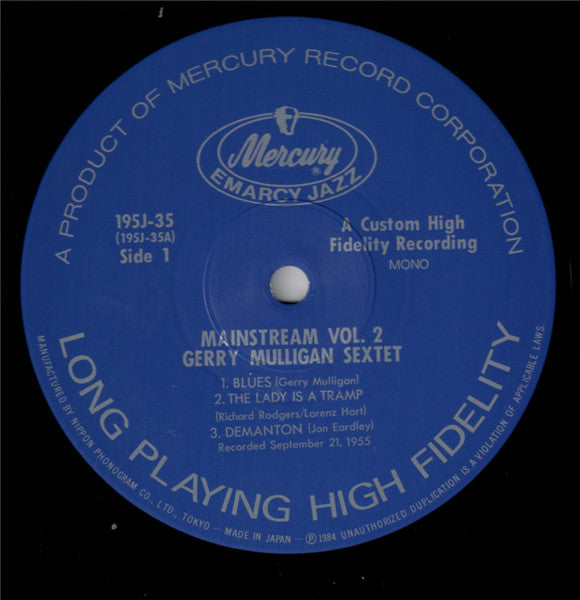 Gerry Mulligan And His Sextet - Mainstream Of Jazz Vol. 2 (Vinyl, LP, Album, Mono) Very Good Plus (VG+) / Very Good Plus (VG+)