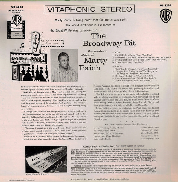 Marty Paich - The Modern Touch Of Marty Paich - The Broadway Bit (Vinyl, LP, Album, Reissue) Very Good Plus (VG+) / Very Good Plus (VG+)