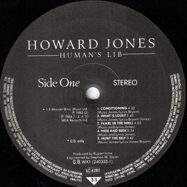 Howard Jones - Human's Lib (Vinyl, LP, Album, Stereo) Very Good (VG) / Very Good (VG)