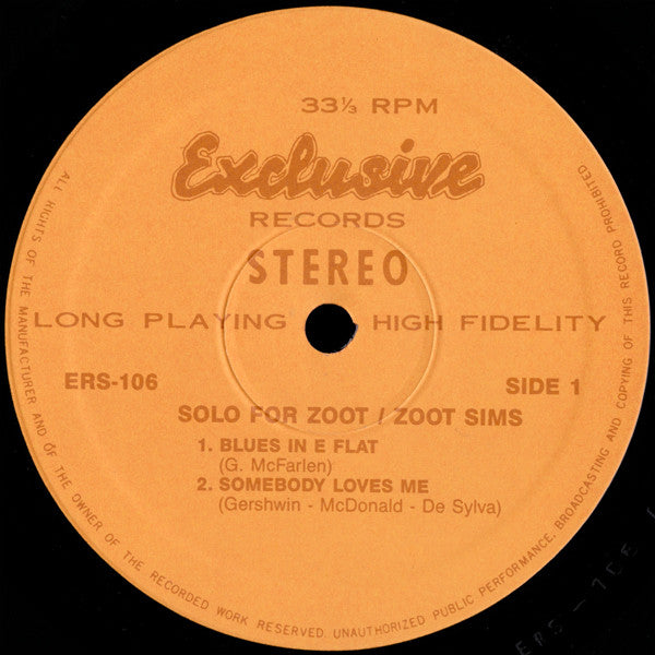 Zoot Sims - Solo For Zoot (Vinyl, LP, Album)