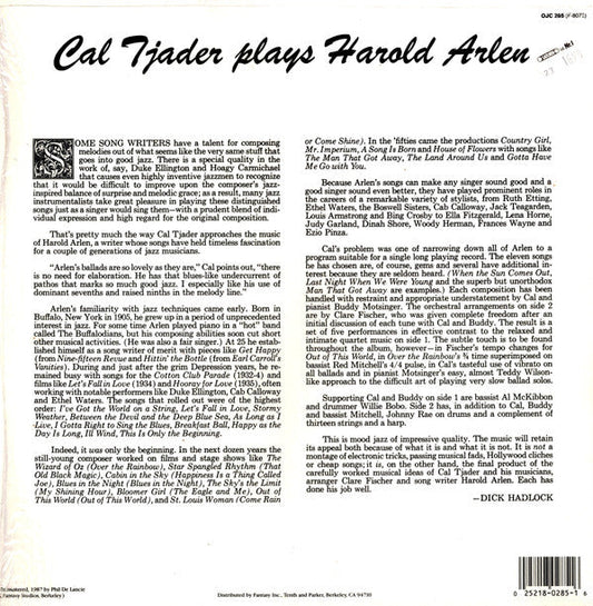 Cal Tjader - Cal Tjader Plays Harold Arlen (Vinyl, LP, Album, Reissue, Remastered) Very Good (VG) / Very Good Plus (VG+)